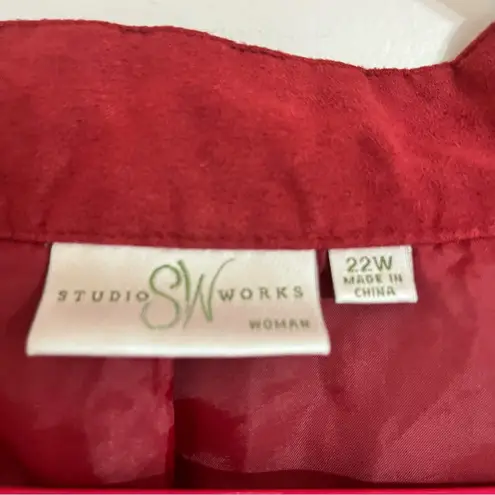 Studio Works Women’s Faux Suede Full Zip Jacket Size 22 W Burgundy Red