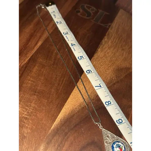 DGS Sterling Silver 925 Filigree Handpainted Ceramic Ring & Pendant Sz 6.5