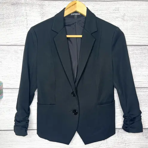 EXPRESS  Black Ruched Sleeve Cropped Blazer Suit Jacket Size 6 Small - Image 1