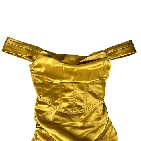 For Love & Lemons  Women’s Drew Mini Bustier Draped Dress in Golden Yellow Satin
