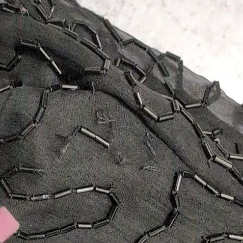 Scala Black Silk Sequin Embellished Long Sleeve Evening Gown Dress Size PL