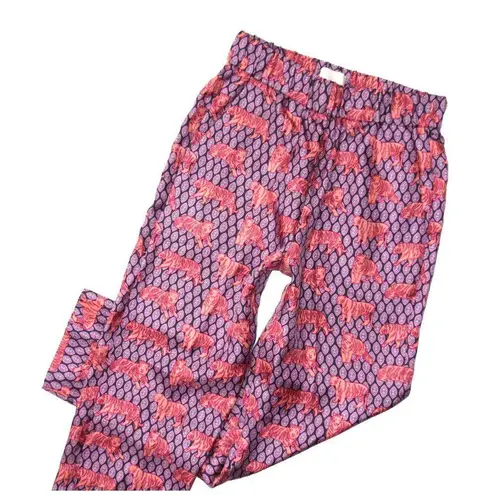 J.Crew NWT  Silk Pull-on Easy Pant in Coral Peony Roaming Tigers Print Crop 00 - Image 3