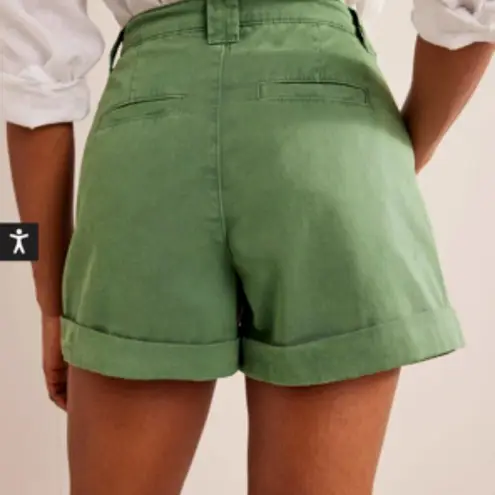 Boden Casual 100% Cotton Pleat Front Cuffed Relaxed Fit Shorts Olive Size 14 NWT Green