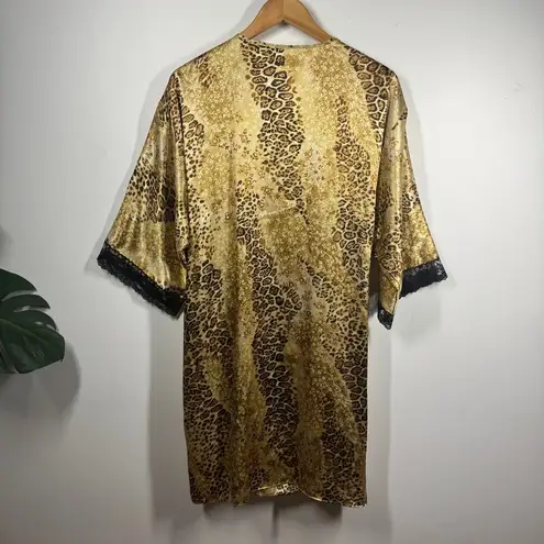 Gilligan O'Malley Night Robe Women L Gold Black Leopard Lace Romantic Lounge Size L