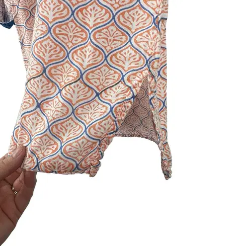 Roberta Roller Rabbit Small 100% Cotton Orange White & Blue Printed VNeck Blouse
