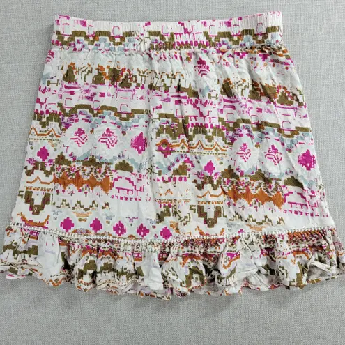 Shyanne Womens Skirt Size S Multicolor Abstract Southwestern Ruffles Lace Trim
