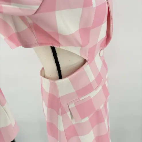 Akira Women's Cut Out Long Sleeve Blazer Dress Pink/White Size Small Chekered Pink