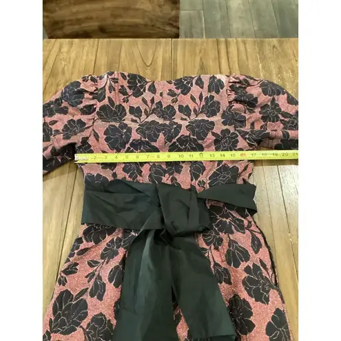 Rebecca Taylor puff sleeve brocade jacquard floral bow belt cocktail mini dress