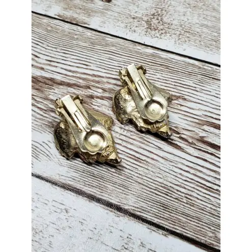 Vintage Clip On Earrings Leaf Earrings with Gold/Red Dusted Texture Red