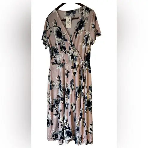 Chris & Carol Women's Size 3 X Pink Blue Floral Wrap Below Knee Comfy Dress NWT