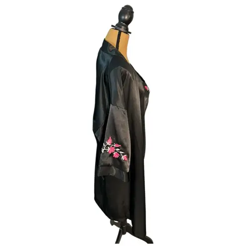 Y2K Bali Studio Slip Dress & Robe Womens Large Black Rose Embroidered Whimsigoth