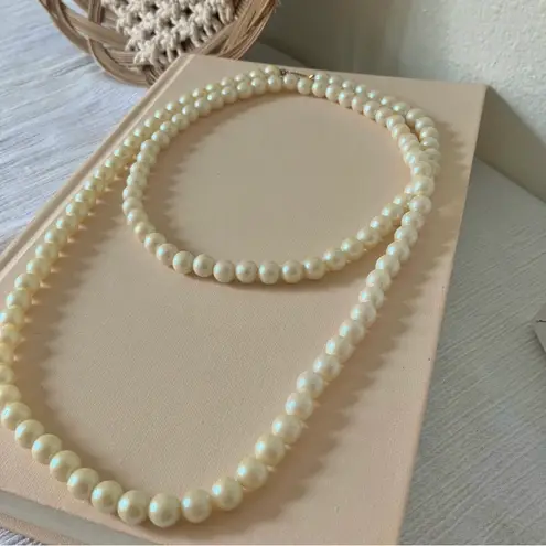 American Vintage Vintage “Georgette” Peachy Pink Long Pearl Necklace 36” Classic Femme Elegant