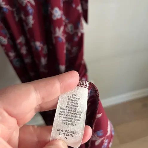 GILLI Boutique Burgundy Floral Sleeveless Faux Wrap Maxi Dress Size S Red