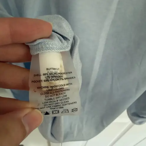 Title Nine Grace Shirt Womens XL Blue Heather Long Sleeve Ruched Gorpcore Hiking