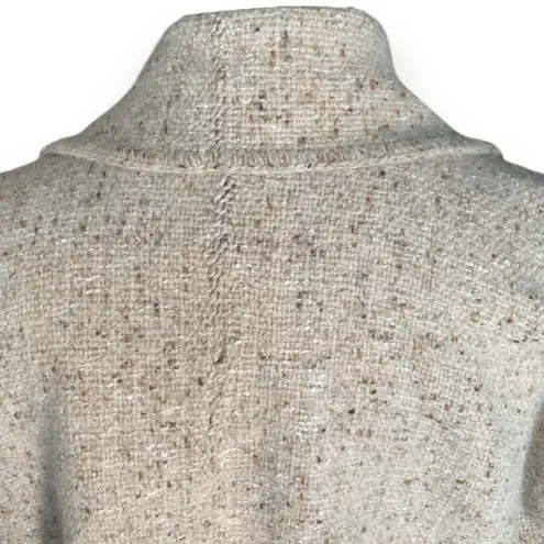 Vintage Shepherds Harvest Wool Cardigan Oatmeal Knit Fringe Scarf Jacket Large Tan