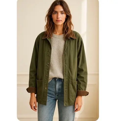 Vintage Cabin Creek Barn Coat Army Green Corduroy Trim Classic Preppy 2XL Size XXL