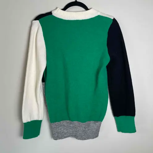 Vine & Love Womens Color Block Long Sleeve Crewneck Green Black Sweater Small Blue