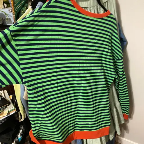 Striped Oversized Long Sleeve Green and Black Crewneck Shirt Top Size Large EUC
