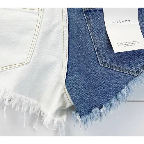 Vanilla Sky Denim Shorts Womens Medium Two Tone Distressed Grunge Rocker Beach Blue