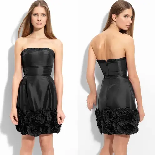 Max and Cleo Rosette Embellished Trim Strapless Taffeta Special Occasion Dress 10