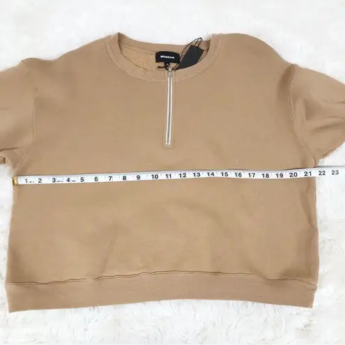 MONROW Tan Cropped Crewneck Sweatshirt Pullover Half Zip Boxy Casual Size XL New