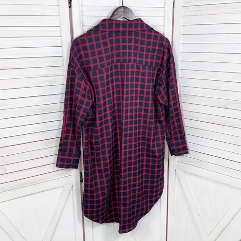 ZARA  Plaid Beaded Collar Oversized Pullover Tunic Shirt Dress Red Blue XS