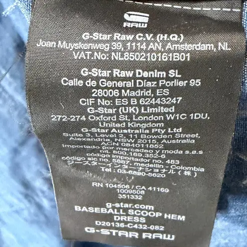 G Star Raw Baseball Scoop Hem Dress Womens XS Dark Blue Denim Chambray Relaxed