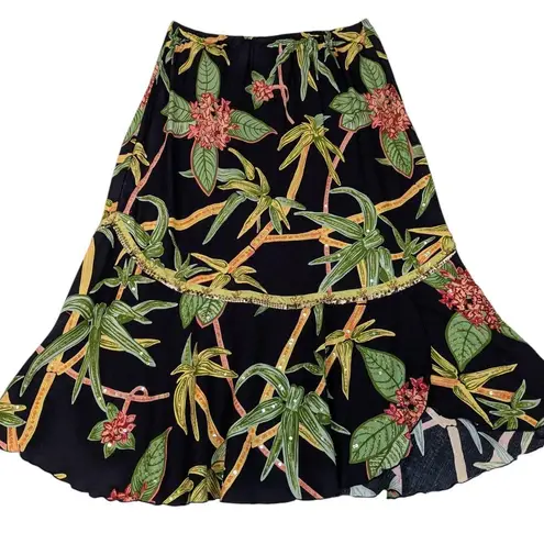 Y2K Vintage Faith Resortwear Tropical Print Sequin Skirt Black Size M Size M