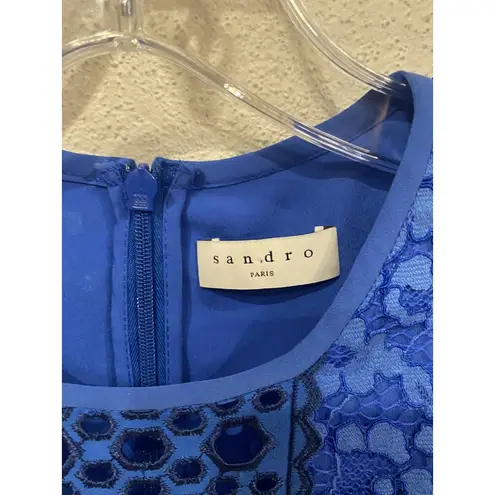 Sandro Paris Dress Womens Small Lace Sleeveless Belted Geometric Detail Chic