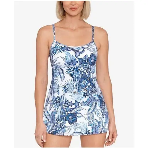 SWIM SOLUTIONS Swimsuit Dress Size 18 Swimdress NWT Blue Empire Floral One Piece