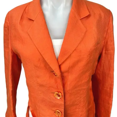 Synonyme Orange 100% Linen Slit Notch Lapel Three Button Blazer Coat Jacket Sz 8