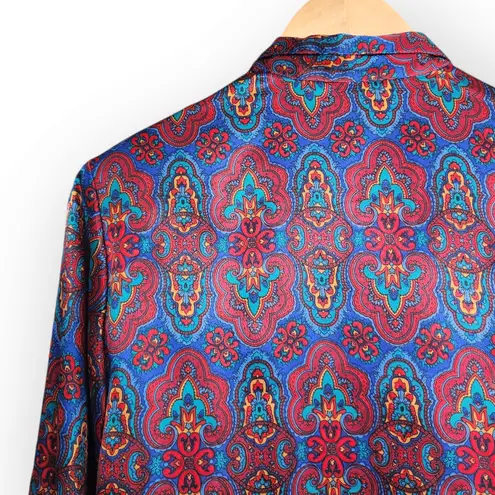 American Vintage Vintage Bretton Place Jewel Toned Paisley Satin Button Down 80s Work Shirt M