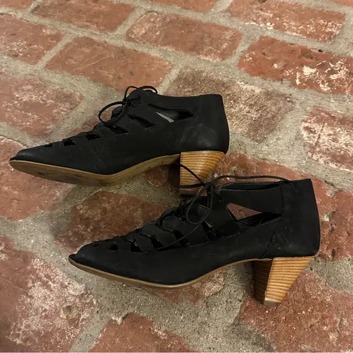 Paul Green Munchen Black Leather LaceUp Open Toe Women's Sandals Handmade size 8