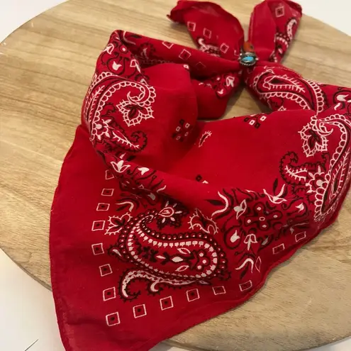 Vintage 90s Red Cotton USA Made Square Bandana Neck Tie