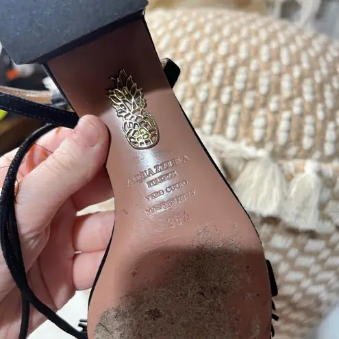 Aquazzura Black Fringe Wild Thing Block Heel Sandals Size 5.5