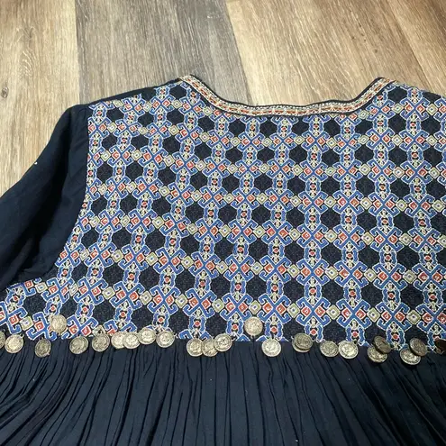 Lovestitch Embroidered Silver Coin Detail Boho Peasant Blouse Jacket Size Medium