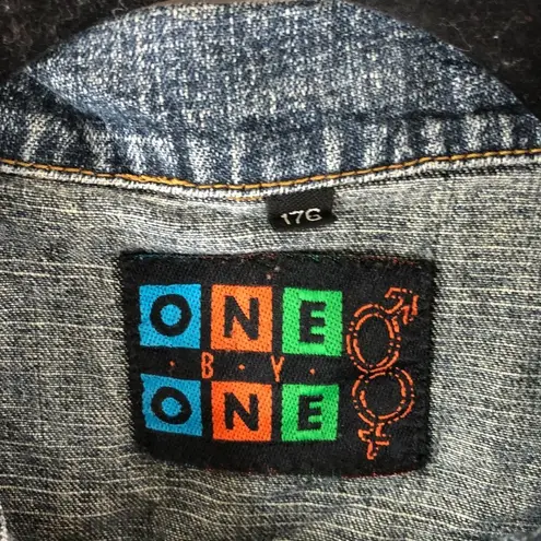 One by One Womens Denim Jacket Vintage Retro Trucker Medium Wash Fading US L Blue Size L