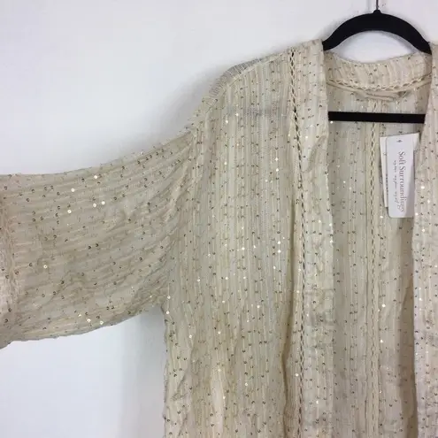 Soft Surroundings NWT Cream Sequin Glamour Kimono Cardigan Medium Bohemian