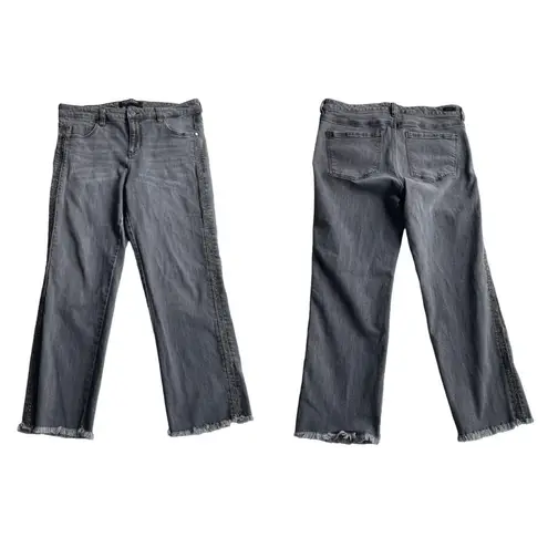 Liverpool Crop Straight Jean Ankle denim Gray Size 10 Bling Side Stripe Fray hem