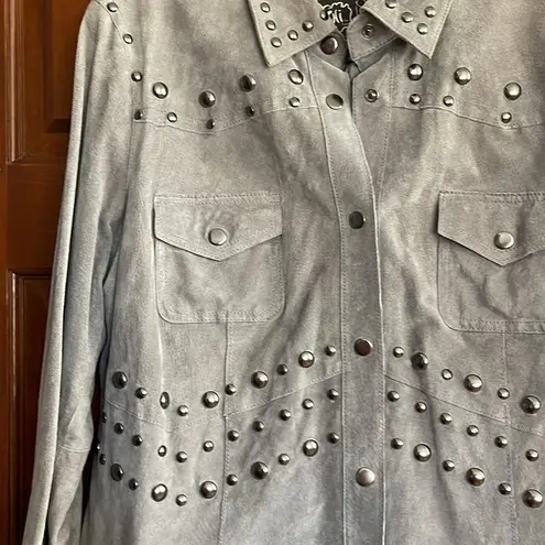 Chi by Carlos Falchi suede leathered studded jacket/shirt size XL Gray