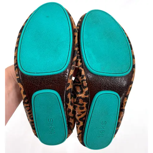 Tieks Leopard Print Ballet Flats Brown Tan Leather Foldable Travel Shoes Size 7