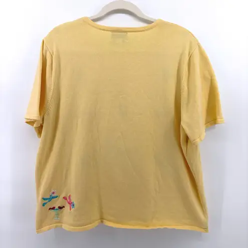 Breckenridge Vtg Women's Yellow Embroidered Bird Floral Short Sleeve Knit XL Grannycore