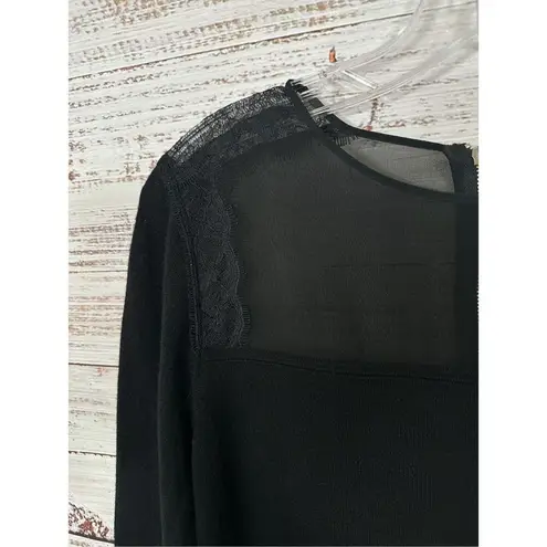 Sandro Paris Womens Wool Cashmere Long Sleeve Lace Accent Blouse Black 1 Small