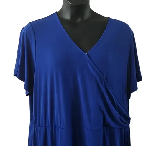 Susan Graver Women's Royal Blue Faux Wrap Short Sleeve Dress Size 3X NWOT