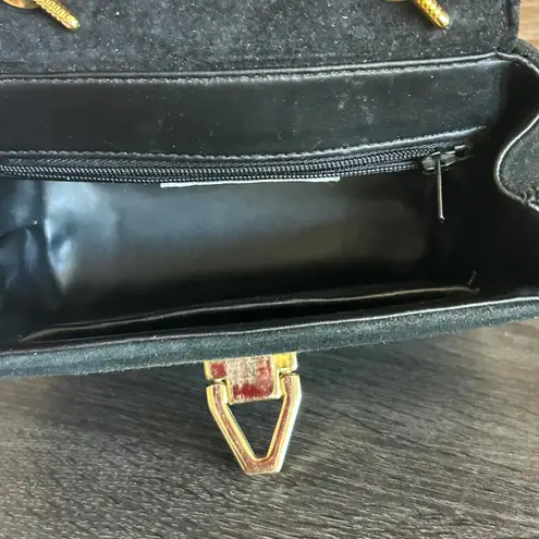 Vintage Frenchie of California Black Suede Bag / Purse Gold Chain