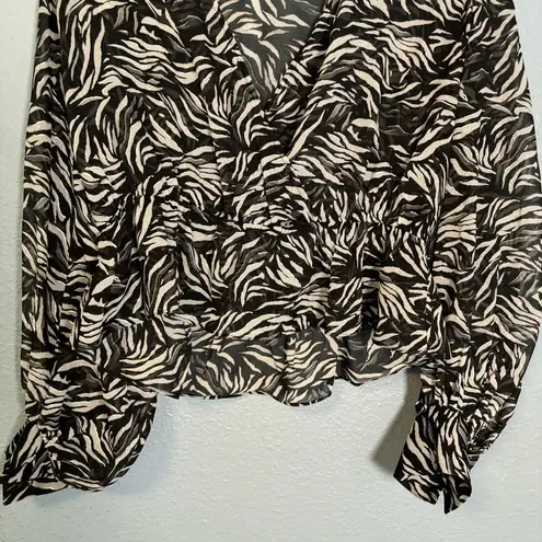 The Kooples Flowing Black and White Zebra Print Sheer V Neck Blouse Size Medium
