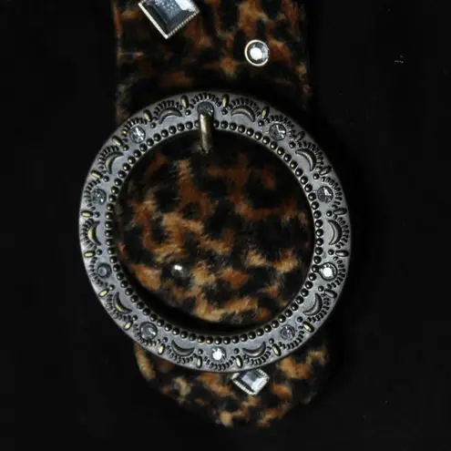 Vintage Y2K Leopard Animal Print and Black Faux Suede Back With XL Buckle Purse