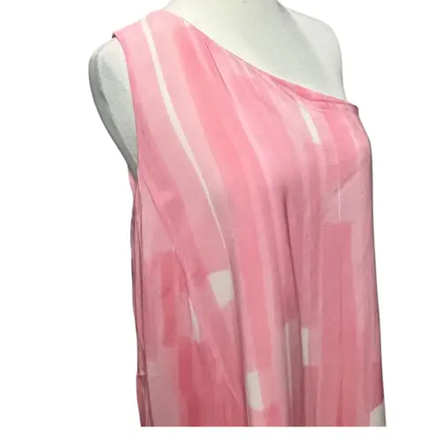 Maeve Anthropologie Avalonne Dress 4 Pink White Silk Asymmetric Whimsy Ethereal