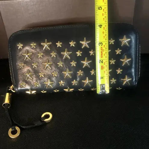 Jimmy Choo Navy Blue Lambskin and Gold Stars Continental Zip Wallet