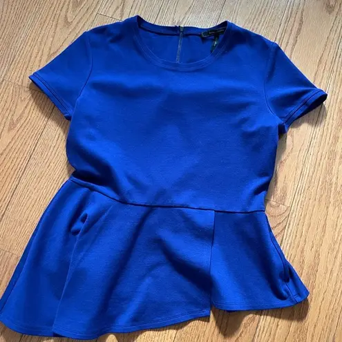 BCBGMAXAZRIA  asymmetrical peplum Harlee top royal blue stretch blouse